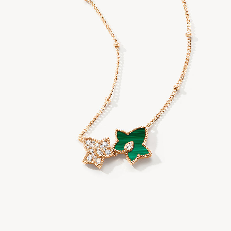 [New In] Malachite Bead Necklace, 2-leaf motif