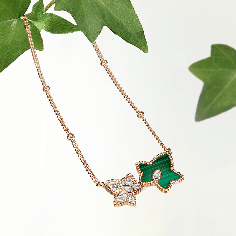 [New In] Malachite Bead Necklace, 2-leaf motif