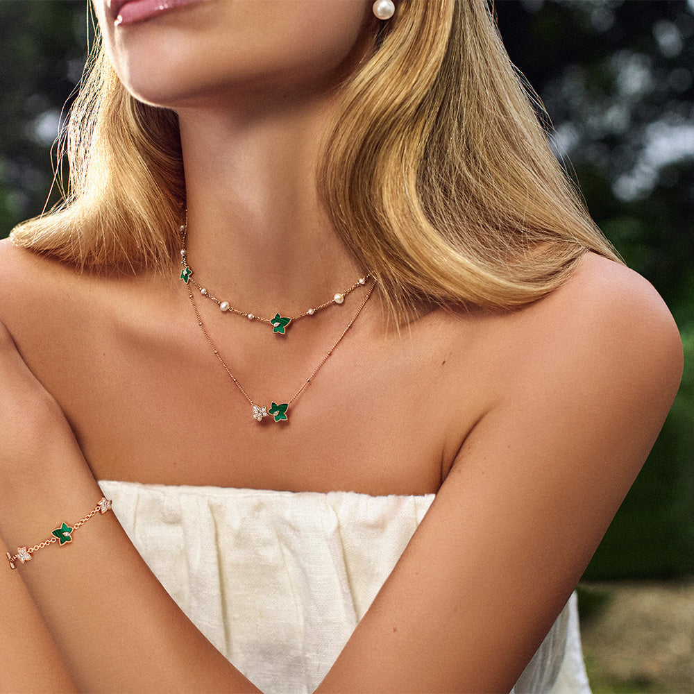 [New In] Malachite Bead Necklace, 2-leaf motif