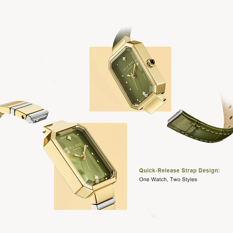 New Ms. Lola Green Onyx Watch With Two Strap Set